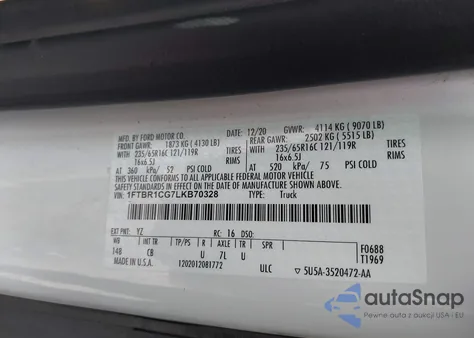 2020 Ford Transit-250 from USA, damaged, VIN 1FTBR1CG7LKB70328